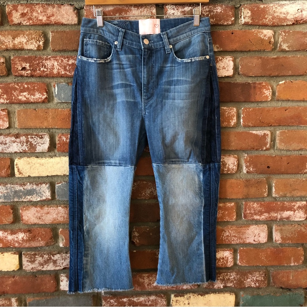 Revice Cropped Patchwork Distressed High Rise Jea… - image 1